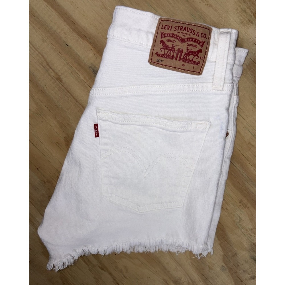 Levi's 501 Cut Off Shorts White Button Fly 26‎ Raw Hem Stretch Denim